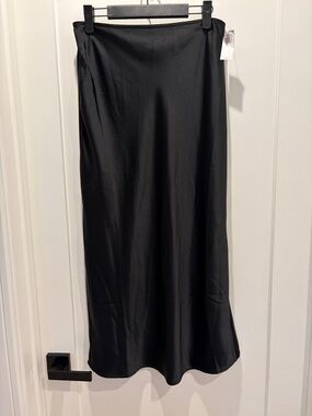 Old Navy Black Satin Maxi Skirt W/ Elastic Back and Side Slit